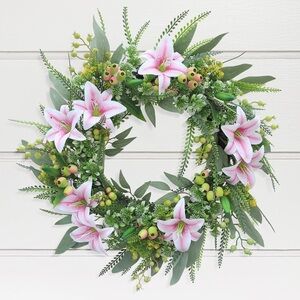 Floral Holiday Wreath with Pink and Green Accents
